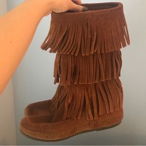 Minnetonka Three Layer Fringe Boots
